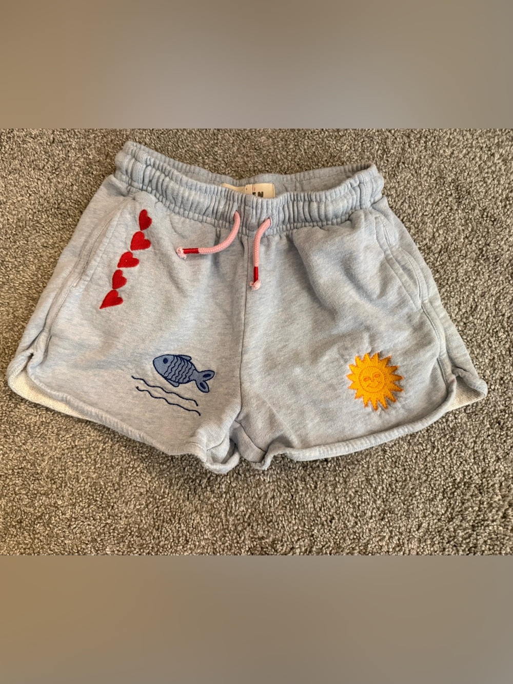 Mini Boden Light blue Embroidered Sun & Fish Lounge Shorts